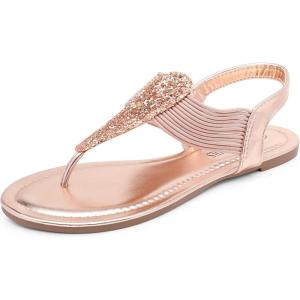 image:imageDREAM PAIRS Womens Elastic Strappy String Thong Ankle Strap Summer Gladiator SandalsChampagneGold
