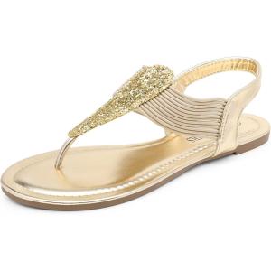 image:imageDREAM PAIRS Womens Elastic Strappy String Thong Ankle Strap Summer Gladiator SandalsGold