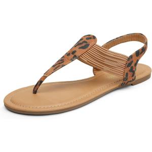 image:imageDREAM PAIRS Womens Elastic Strappy String Thong Ankle Strap Summer Gladiator SandalsLeopardn