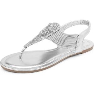 image:imageDREAM PAIRS Womens Elastic Strappy String Thong Ankle Strap Summer Gladiator SandalsSilver