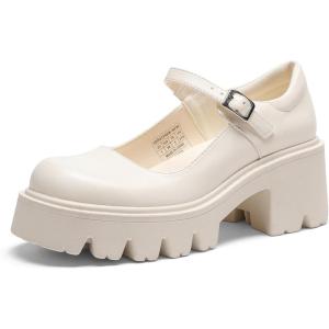 image:imageDREAM PAIRS Womens Mary Janes Shoes Platform Dress Low Heel Chunky Pumps Round Toe Ankle Strap Pumps Shoes Oxfords EstherBeige