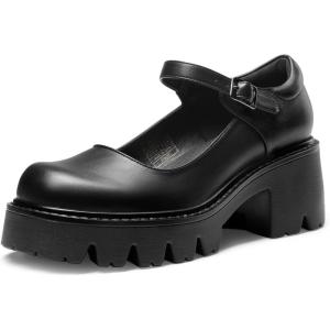 image:imageDREAM PAIRS Womens Mary Janes Shoes Platform Dress Low Heel Chunky Pumps Round Toe Ankle Strap Pumps Shoes Oxfords EstherBlackpu