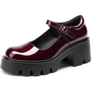 image:imageDREAM PAIRS Womens Mary Janes Shoes Platform Dress Low Heel Chunky Pumps Round Toe Ankle Strap Pumps Shoes Oxfords EstherBurgundypat