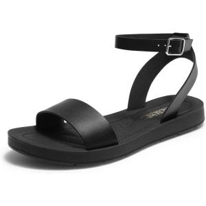 image:imageDREAM PAIRS Womens One Band Ankle Strap Buckle Flat SandalsAll Blackpu