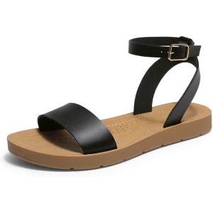 image:imageDREAM PAIRS Womens One Band Ankle Strap Buckle Flat SandalsBlackPu