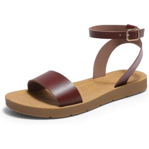 image:imageDREAM PAIRS Womens One Band Ankle Strap Buckle Flat SandalsDark Brownpu