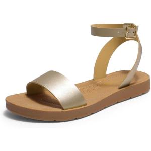 image:imageDREAM PAIRS Womens One Band Ankle Strap Buckle Flat SandalsGoldPu