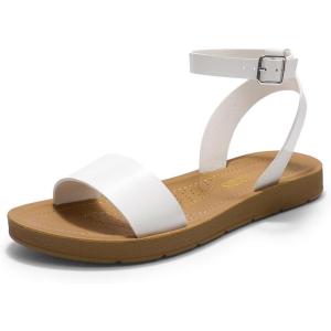 image:imageDREAM PAIRS Womens One Band Ankle Strap Buckle Flat SandalsWhitePu