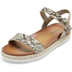 image:imageDREAM PAIRS Womens Open Toe Ankle Strap Espadrille Casual Flatform Platform Wedge SandalsBeigeSnakePu