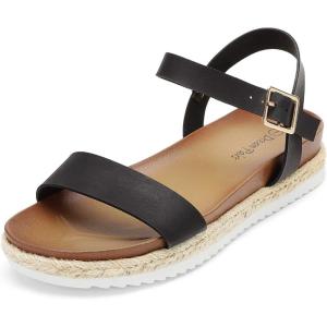 image:imageDREAM PAIRS Womens Open Toe Ankle Strap Espadrille Casual Flatform Platform Wedge SandalsBlackPu