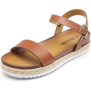 image:imageDREAM PAIRS Womens Open Toe Ankle Strap Espadrille Casual Flatform Platform Wedge SandalsBrownpu