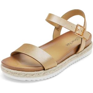 image:imageDREAM PAIRS Womens Open Toe Ankle Strap Espadrille Casual Flatform Platform Wedge SandalsGoldPu