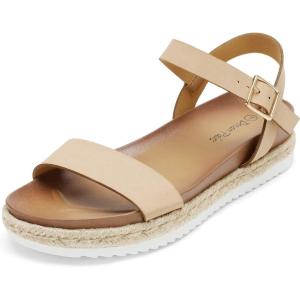 image:imageDREAM PAIRS Womens Open Toe Ankle Strap Espadrille Casual Flatform Platform Wedge SandalsNudePu