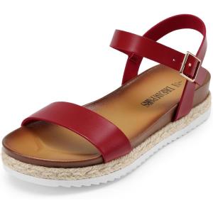 image:imageDREAM PAIRS Womens Open Toe Ankle Strap Espadrille Casual Flatform Platform Wedge SandalsRed