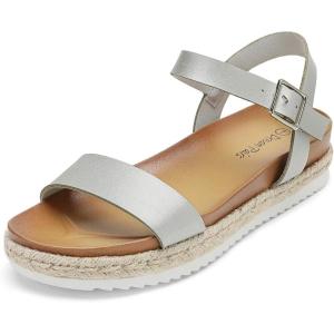 image:imageDREAM PAIRS Womens Open Toe Ankle Strap Espadrille Casual Flatform Platform Wedge SandalsSilverPu