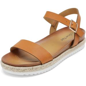 image:imageDREAM PAIRS Womens Open Toe Ankle Strap Espadrille Casual Flatform Platform Wedge SandalsTanPu
