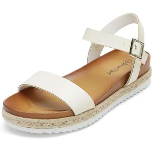 image:imageDREAM PAIRS Womens Open Toe Ankle Strap Espadrille Casual Flatform Platform Wedge SandalsWhitePu