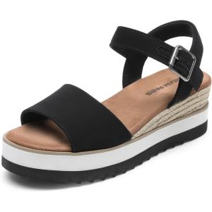 image:imageDREAM PAIRS Womens Open Toe Buckle Ankle Strap Espadrille Platform Wedge SandalsBlack