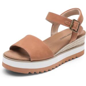 image:imageDREAM PAIRS Womens Open Toe Buckle Ankle Strap Espadrille Platform Wedge SandalsTan