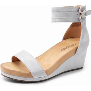 image:imageDREAM PAIRS Womens Open Toe Buckle Ankle Strap Platform Wedge Sandals Summer ShoesGrey