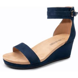 image:imageDREAM PAIRS Womens Open Toe Buckle Ankle Strap Platform Wedge Sandals Summer ShoesNavy