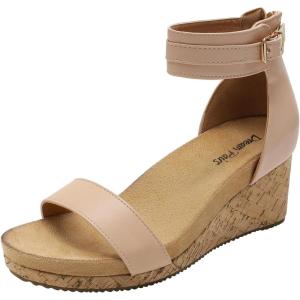 image:imageDREAM PAIRS Womens Open Toe Buckle Ankle Strap Platform Wedge Sandals Summer ShoesNudePu