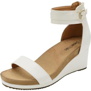 image:imageDREAM PAIRS Womens Open Toe Buckle Ankle Strap Platform Wedge Sandals Summer ShoesWhitePu