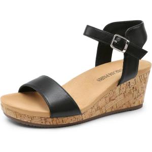 image:imageDREAM PAIRS Womens Open Toe Buckle Ankle Strap Platform Wedge Sandals for Women Summer Dressy Shoes  Women Wedge Platform Open Toe Ankle Strap BuckleBlackPu
