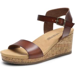 image:imageDREAM PAIRS Womens Open Toe Buckle Ankle Strap Platform Wedge Sandals for Women Summer Dressy Shoes  Women Wedge Platform Open Toe Ankle Strap BuckleBrownpu