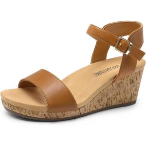 image:imageDREAM PAIRS Womens Open Toe Buckle Ankle Strap Platform Wedge Sandals for Women Summer Dressy Shoes  Women Wedge Platform Open Toe Ankle Strap BuckleCamelPu