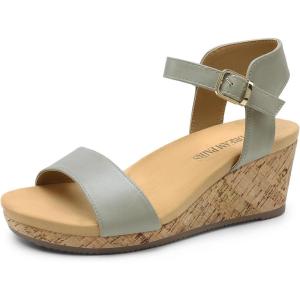 image:imageDREAM PAIRS Womens Open Toe Buckle Ankle Strap Platform Wedge Sandals for Women Summer Dressy Shoes  Women Wedge Platform Open Toe Ankle Strap BuckleGreyPu