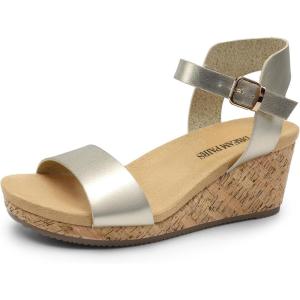 image:imageDREAM PAIRS Womens Open Toe Buckle Ankle Strap Platform Wedge Sandals for Women Summer Dressy Shoes  Women Wedge Platform Open Toe Ankle Strap BuckleGoldpu