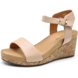 image:imageDREAM PAIRS Womens Open Toe Buckle Ankle Strap Platform Wedge Sandals for Women Summer Dressy Shoes  Women Wedge Platform Open Toe Ankle Strap BuckleNudePu