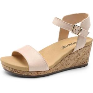 image:imageDREAM PAIRS Womens Open Toe Buckle Ankle Strap Platform Wedge Sandals for Women Summer Dressy Shoes  Women Wedge Platform Open Toe Ankle Strap BuckleNudesuede