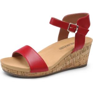 image:imageDREAM PAIRS Womens Open Toe Buckle Ankle Strap Platform Wedge Sandals for Women Summer Dressy Shoes  Women Wedge Platform Open Toe Ankle Strap BuckleRedPu