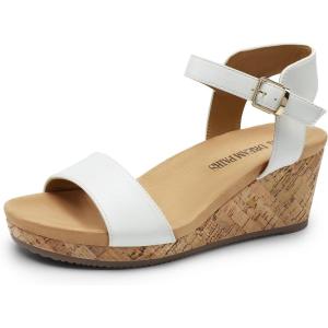 image:imageDREAM PAIRS Womens Open Toe Buckle Ankle Strap Platform Wedge Sandals for Women Summer Dressy Shoes  Women Wedge Platform Open Toe Ankle Strap BuckleWhitePu
