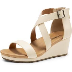 image:imageDREAM PAIRS Womens Open Toe Buckle Ankle Strap Summer Platform Wedge SandalsBeige