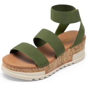 image:imageDREAM PAIRS Womens Open Toe Elastic Ankle Strap Casual Flatform Platform Wedges SandalsArmy Green