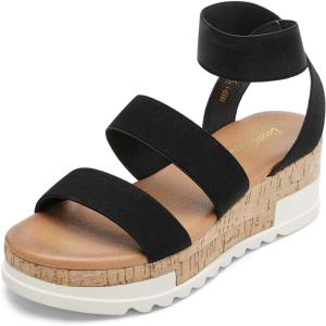 image:imageDREAM PAIRS Womens Open Toe Elastic Ankle Strap Casual Flatform Platform Wedges SandalsBlack