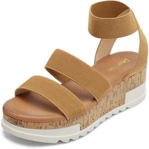 image:imageDREAM PAIRS Womens Open Toe Elastic Ankle Strap Casual Flatform Platform Wedges SandalsCamel