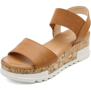 image:imageDREAM PAIRS Womens Open Toe Elastic Ankle Strap Casual Flatform Platform Wedges SandalsCamel Classic