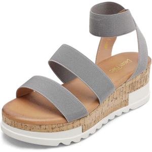 image:imageDREAM PAIRS Womens Open Toe Elastic Ankle Strap Casual Flatform Platform Wedges SandalsGrey