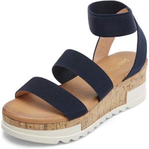 image:imageDREAM PAIRS Womens Open Toe Elastic Ankle Strap Casual Flatform Platform Wedges SandalsNavy