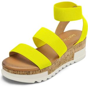 image:imageDREAM PAIRS Womens Open Toe Elastic Ankle Strap Casual Flatform Platform Wedges SandalsNeonLime