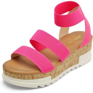 image:imageDREAM PAIRS Womens Open Toe Elastic Ankle Strap Casual Flatform Platform Wedges SandalsNeonPink