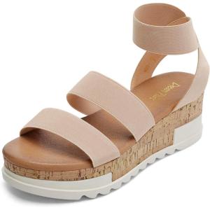image:imageDREAM PAIRS Womens Open Toe Elastic Ankle Strap Casual Flatform Platform Wedges SandalsNude