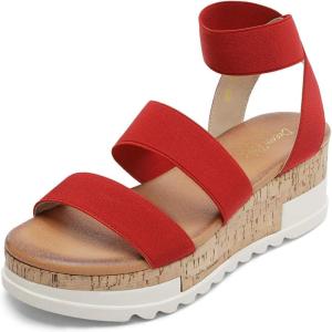 image:imageDREAM PAIRS Womens Open Toe Elastic Ankle Strap Casual Flatform Platform Wedges SandalsRed