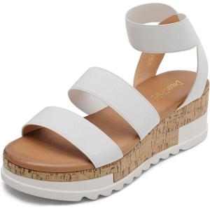 image:imageDREAM PAIRS Womens Open Toe Elastic Ankle Strap Casual Flatform Platform Wedges SandalsWhite