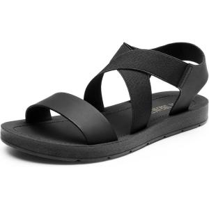 image:imageDREAM PAIRS Womens Open Toe Elastic Ankle Strap Flat Summer SandalsAll Blackelastic