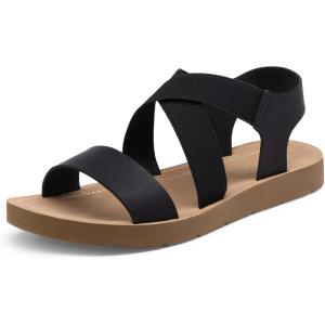 image:imageDREAM PAIRS Womens Open Toe Elastic Ankle Strap Flat Summer SandalsBlack